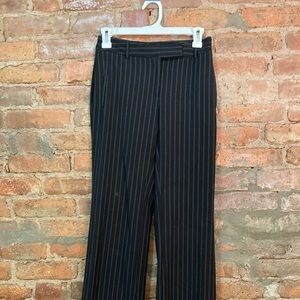 Business-ready pin stripe, fit to flare size 2 pant.
